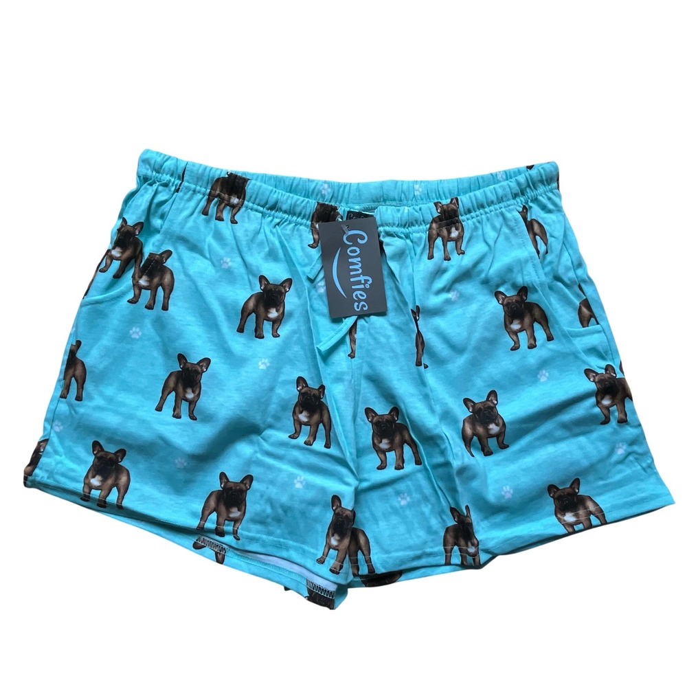 NWTS Comfies French Bulldog Pajama Shorts XL Turquoise Blue Dog Print Sleepwear
